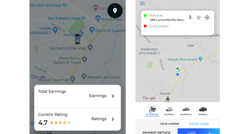 sample screenshots taxi app